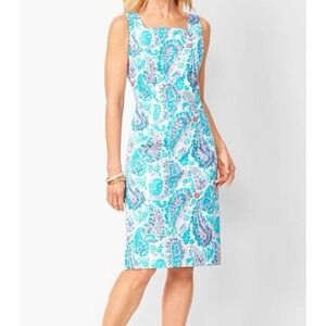 Talbots Dress 10 Fresco Paisley Sheath Cotton Beachy Sleeveless Shift Lined